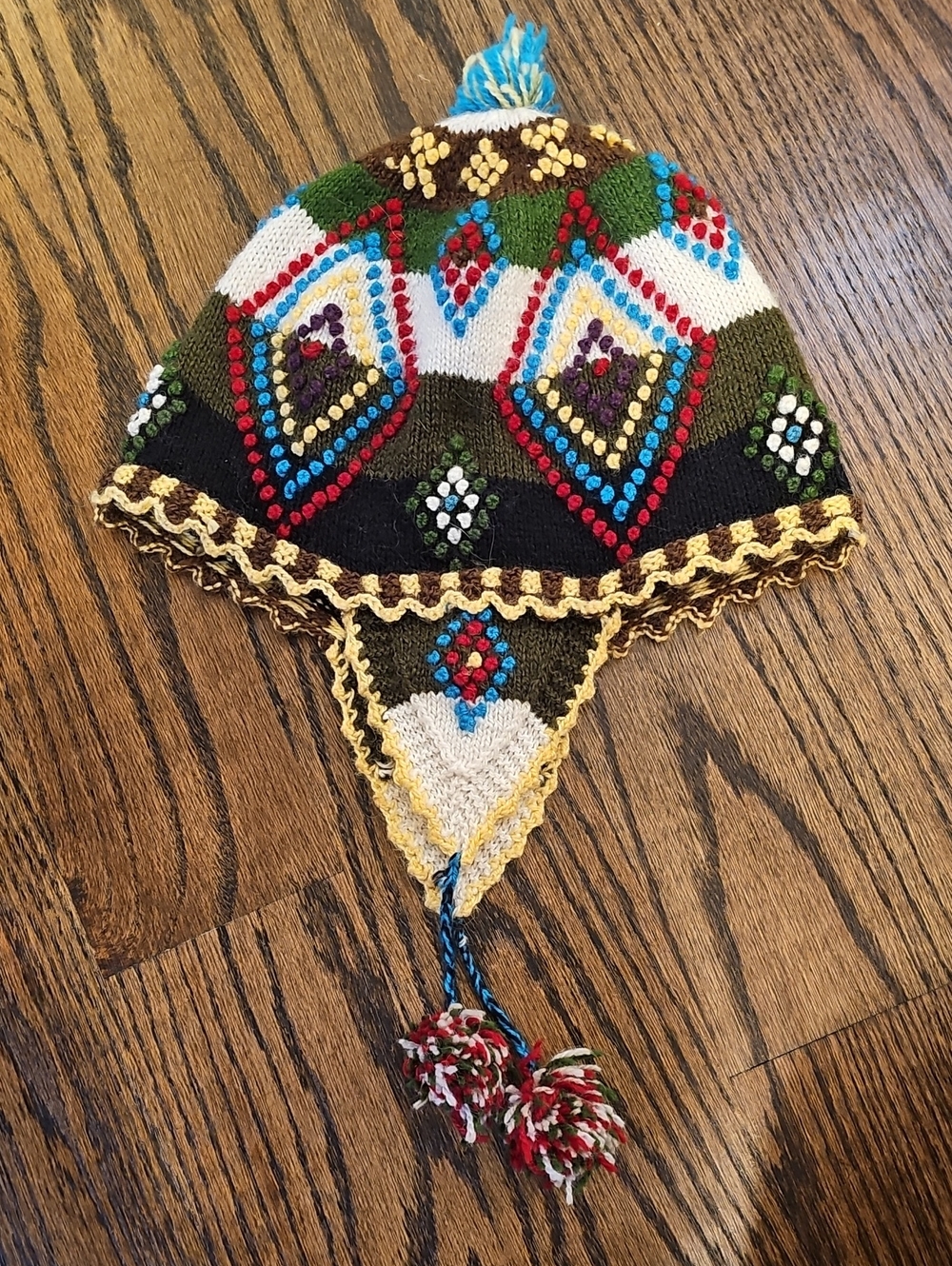 Colorful Knit Beanie with Pom-Poms - Picture 2 of 5